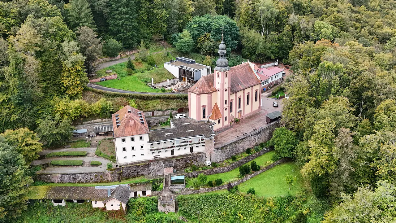 The Mariabuchen pilgrimage church seen from the air