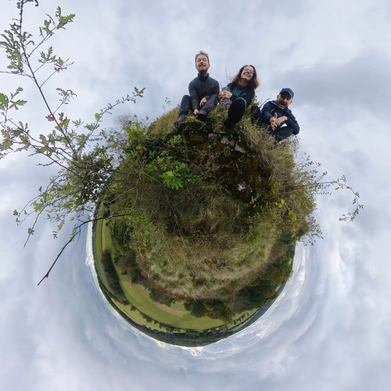 360° Tiny Planet panorama, with us seemingly looking over the edge of the sphere at the camera
